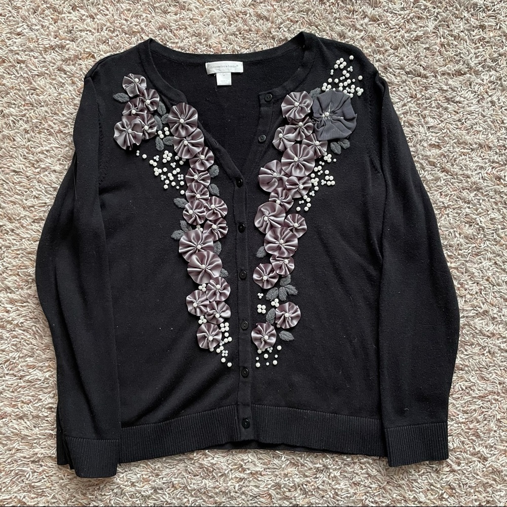 💛💛Christopher & Banks Flower & Pearl Accent Cardigan